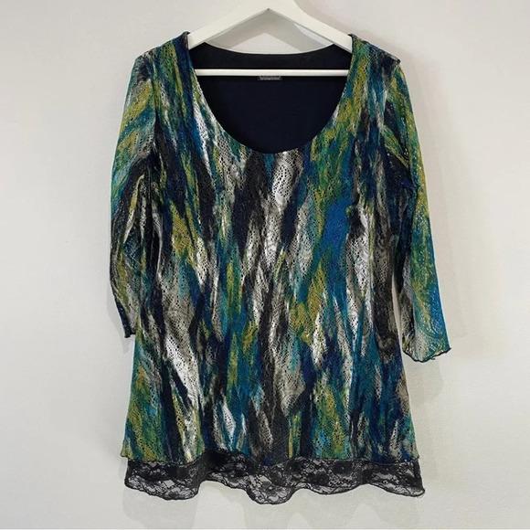 Clientele Watercolor Lace Overlay Frilly Blouse Size M - Picture 3 of 14